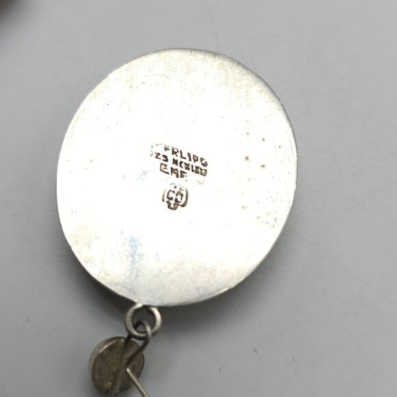 Taxco EMF Sterling Silver Tigers Eye Oval Earrings With Engraved Design - Picture 4 of 6